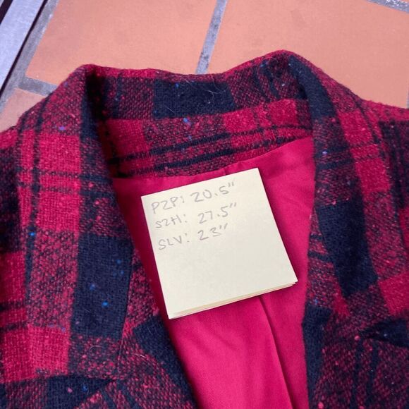 Vintage Red Wool Plaid Double-Breasted Holiday Blazer Union Made - M - Picture 7 of 10